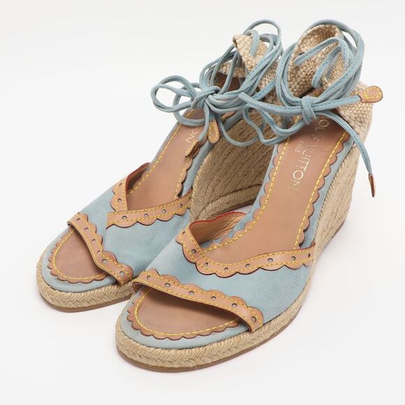 Louis Vuitton Multicolor Jute And Suede Wedge Espadrilles Sandals Size 39 - Picture 2 of 7
